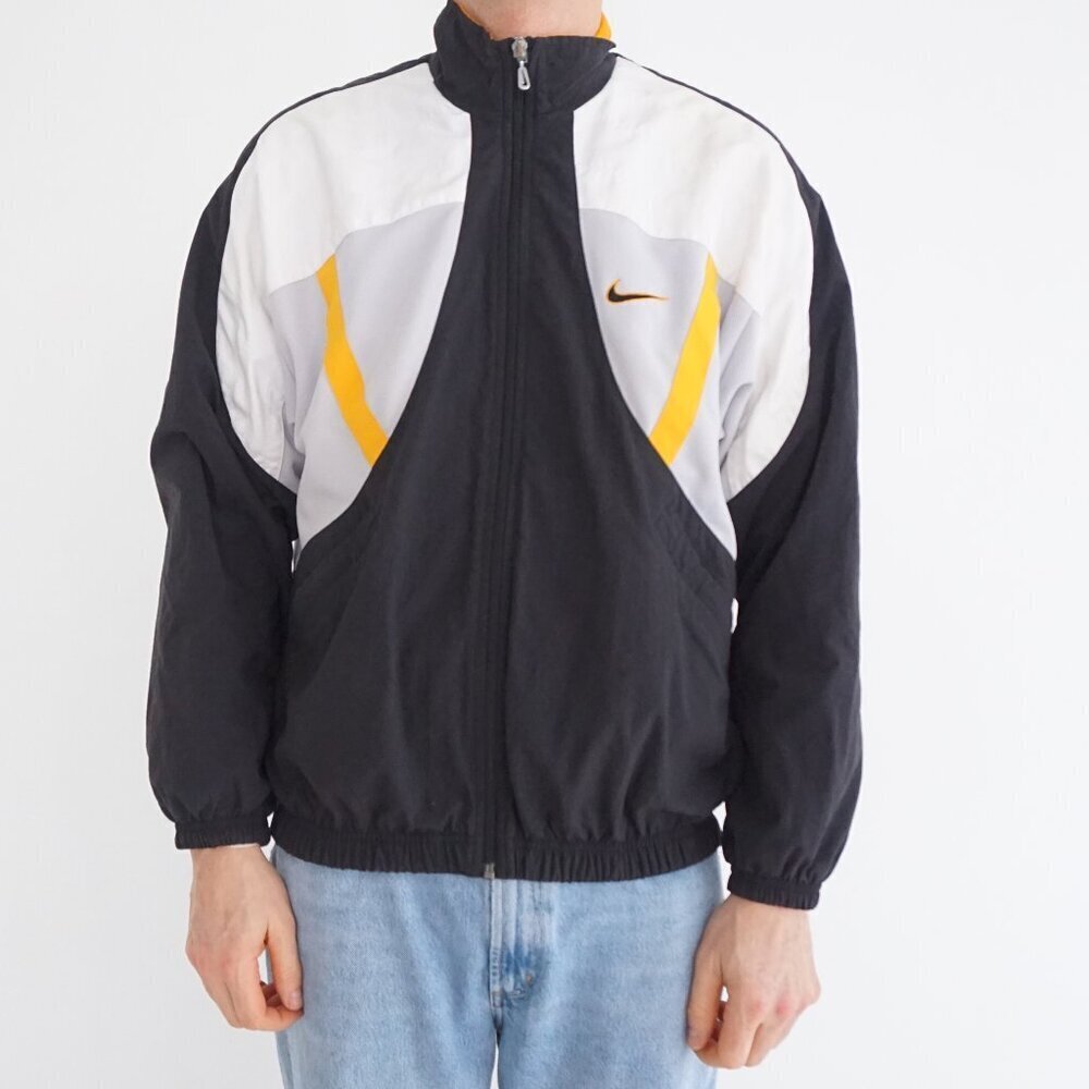 Vintage Nike Black Gray Yellow Colorblock Zip Track Jacket Windbreaker M